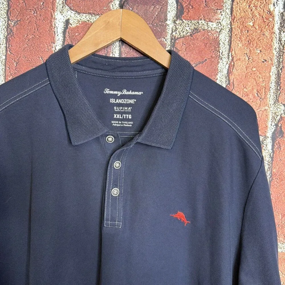 Mens Tommy Bahama Blue Polo Shirt 2XL IslandZone Supima Cotton